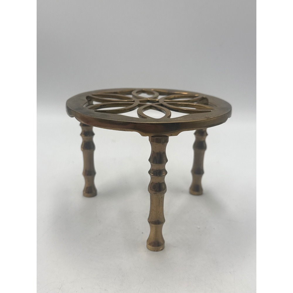 Ethan Allen Vintage Brass Miniature Trivet Plant Stand Faux Bamboo Made England